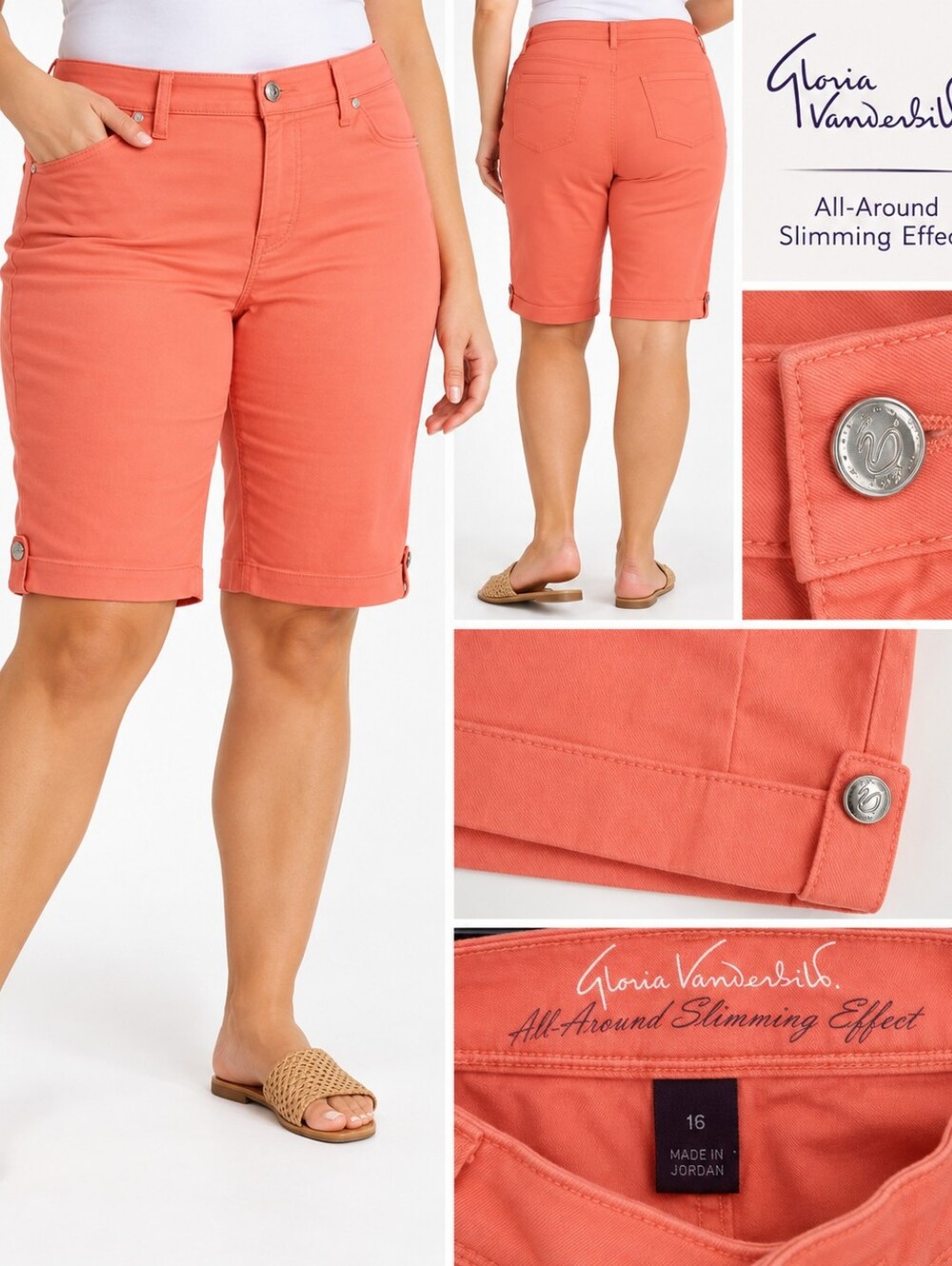 🍑 Gloria Vanderbilt Coral Bermuda Shorts Size 16 Slimming Stretch